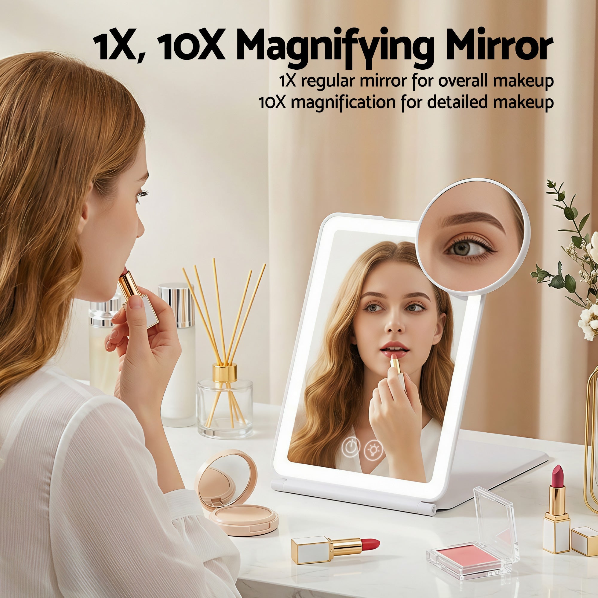 Embellir Portable Travel Makeup Mirror Rechargeable Makeup Mirror with Lights 10x Magnifier White