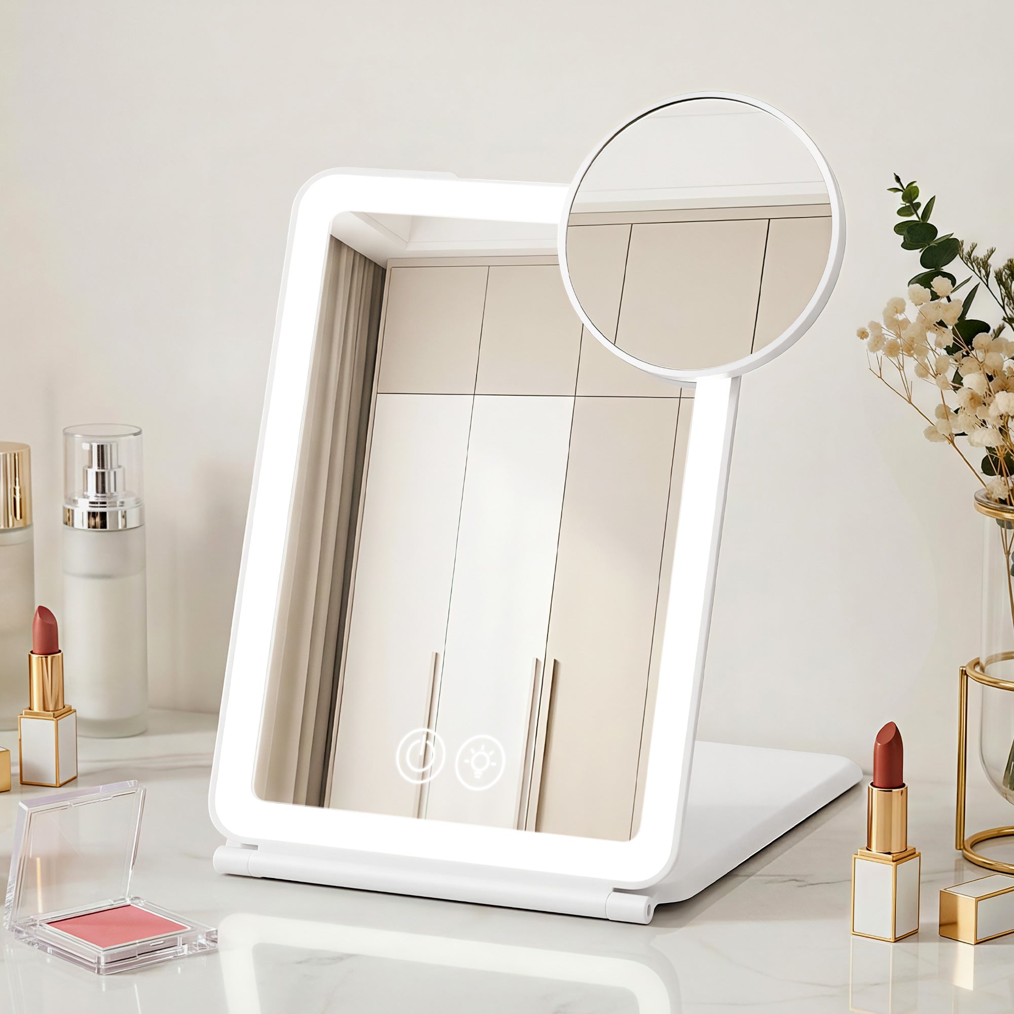 Embellir Portable Travel Makeup Mirror Rechargeable Makeup Mirror with Lights 10x Magnifier White
