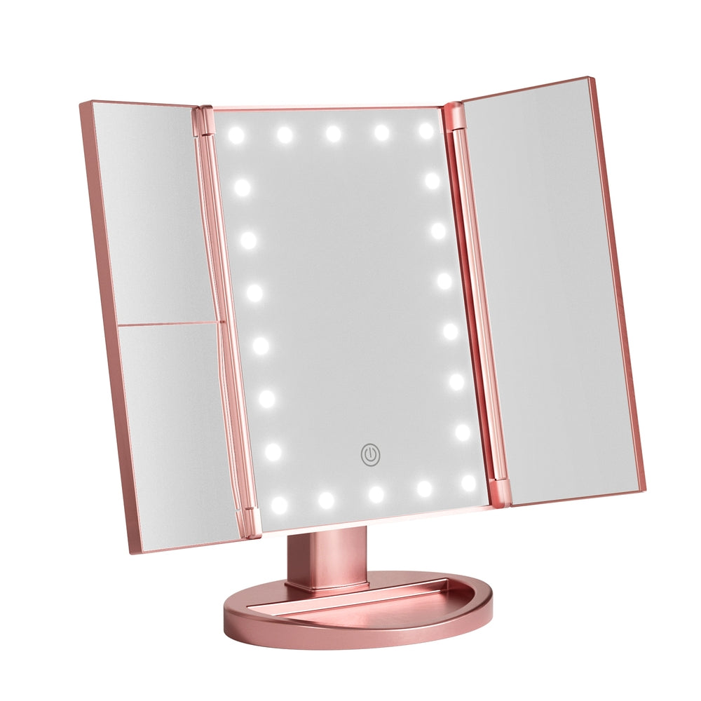 22 LED Touch Control Tri-Fold Makeup Mirror, 1X/2X/3X Magnifying - Embellir