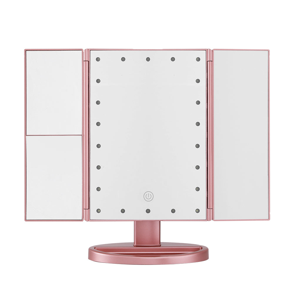Embellir Tri-fold Makeup Mirror LED Light Travel Portable Pink