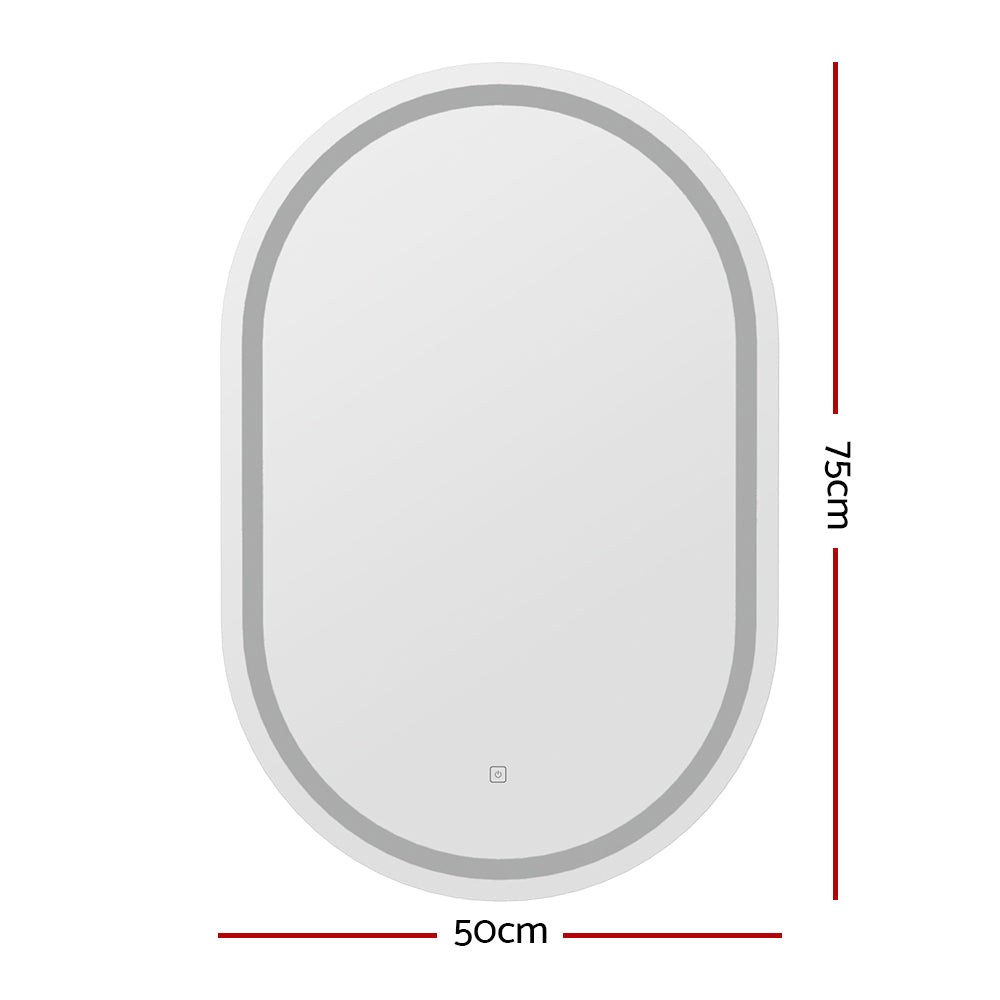 Embellir Oval LED Wall Mirror 50x75cm Bathroom Vanity Anti-Fog Touch Control