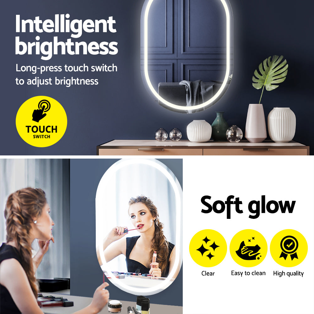 Embellir Oval LED Wall Mirror 50x75cm Bathroom Vanity Anti-Fog Touch Control