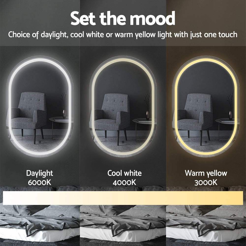 Embellir Oval LED Wall Mirror 50x75cm Bathroom Vanity Anti-Fog Touch Control