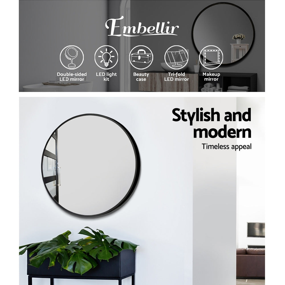 Embellir 50cm Round Wall Mirror Black Framed Set of 2