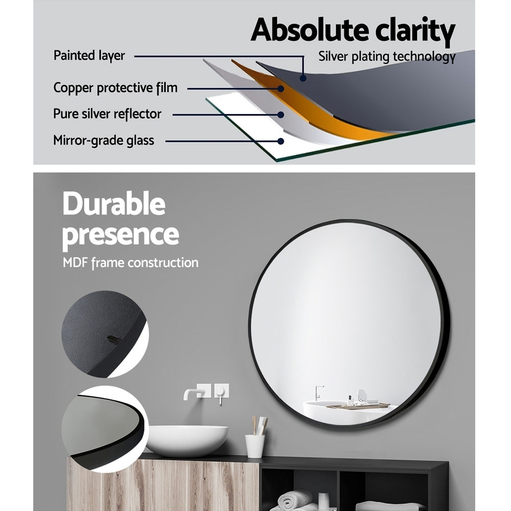 Embellir 50cm Round Wall Mirror Black Framed Set of 2