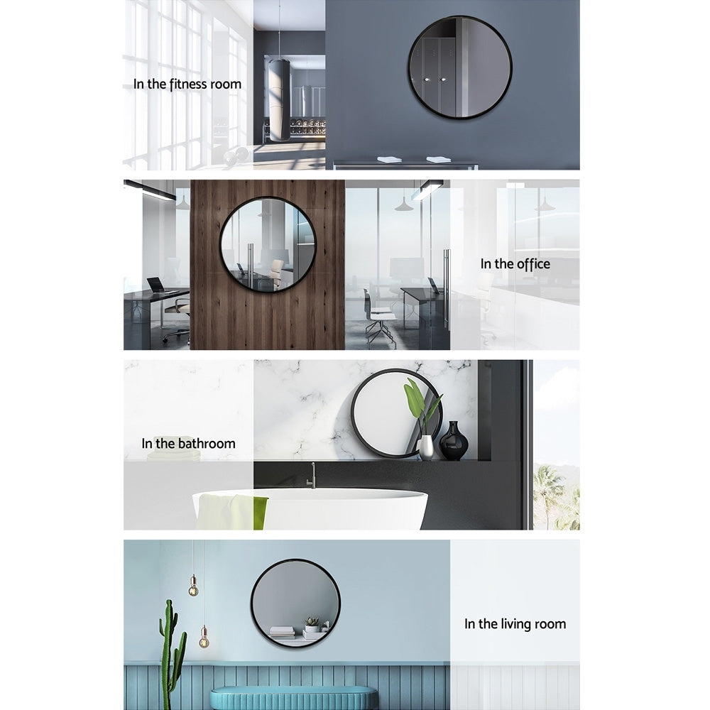 Embellir 50cm Round Wall Mirror Black Framed Set of 2