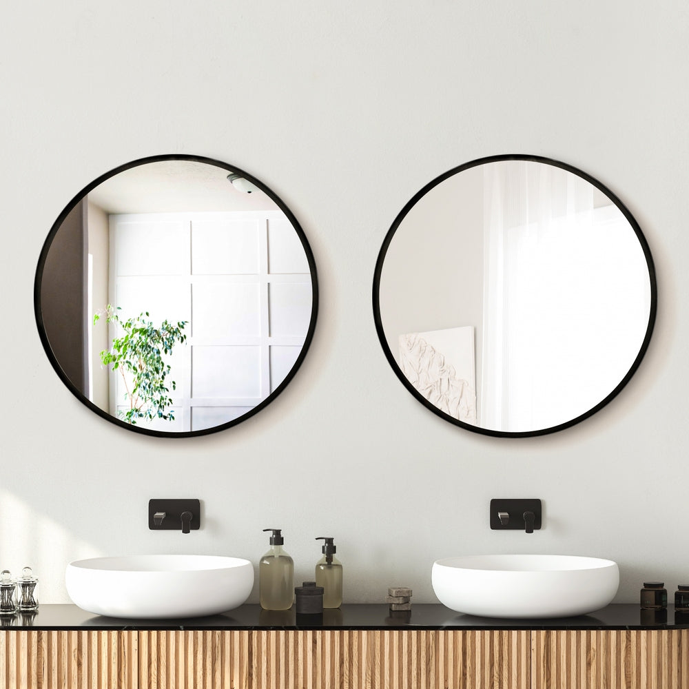 Embellir 60cm Round Wall Mirror Black Framed Set of 2