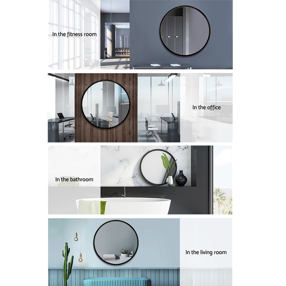 Embellir 70cm Round Wall Mirror Black Framed Bathroom Decor 2 Pack