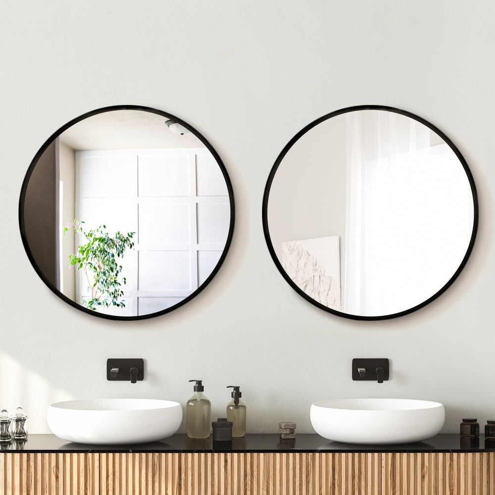 Embellir 70cm Round Wall Mirror Black Framed Bathroom Decor 2 Pack