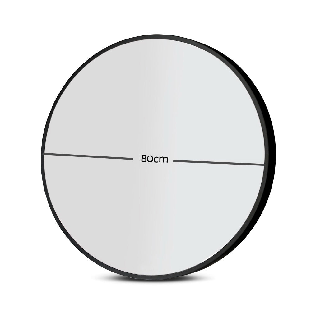 Embellir 80cm Round Wall Mirror Black Framed Set of 2