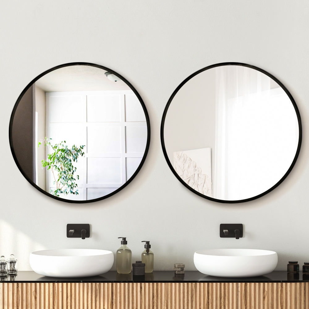 Embellir 80cm Round Wall Mirror Black Framed Set of 2