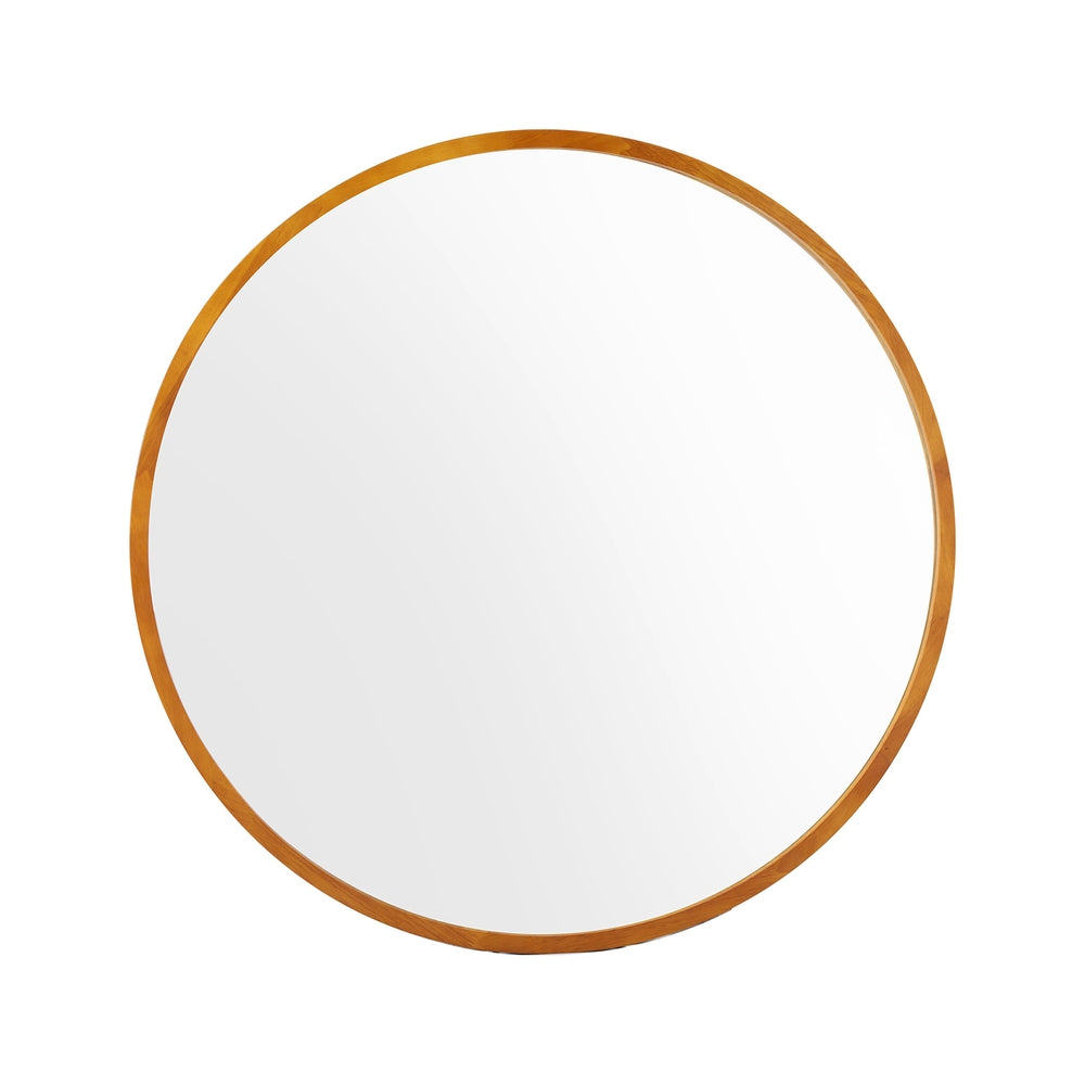 Premium Round Wooden Frame Wall Mirror 80cm - Embellir