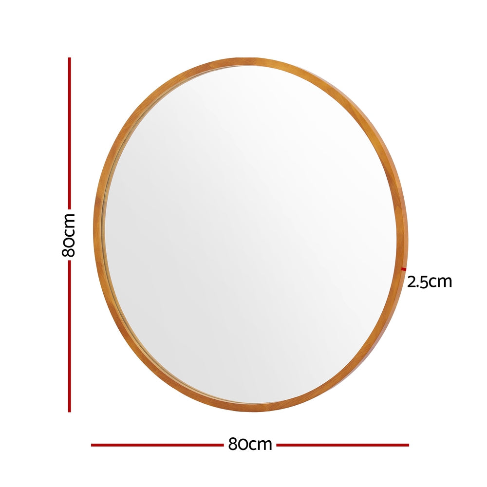 Premium Round Wooden Frame Wall Mirror 80cm - Embellir