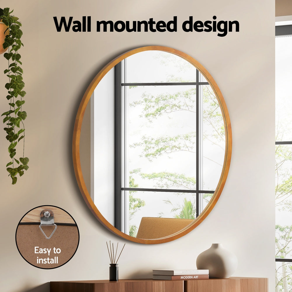 Premium Round Wooden Frame Wall Mirror 80cm - Embellir