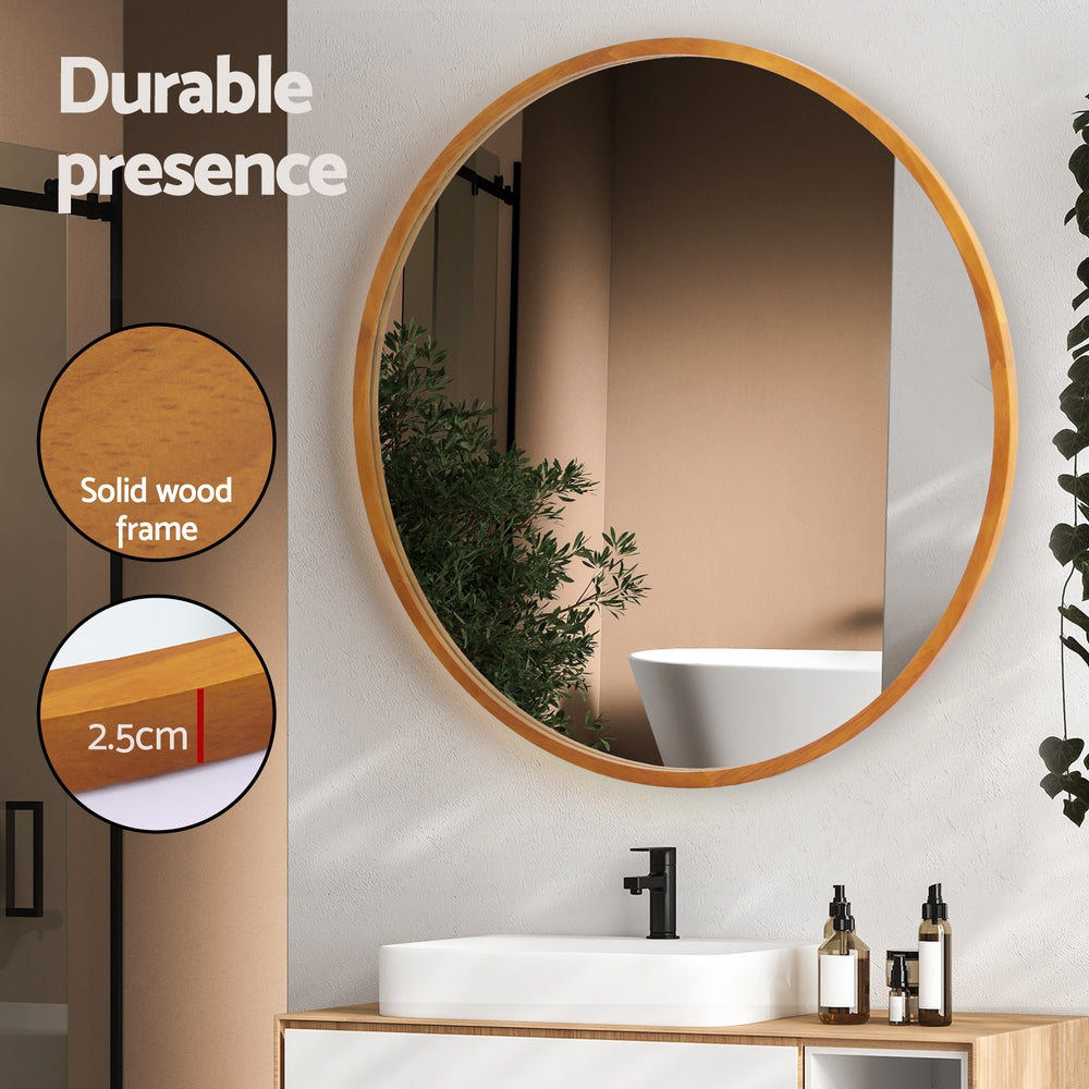 Premium Round Wooden Frame Wall Mirror 80cm - Embellir