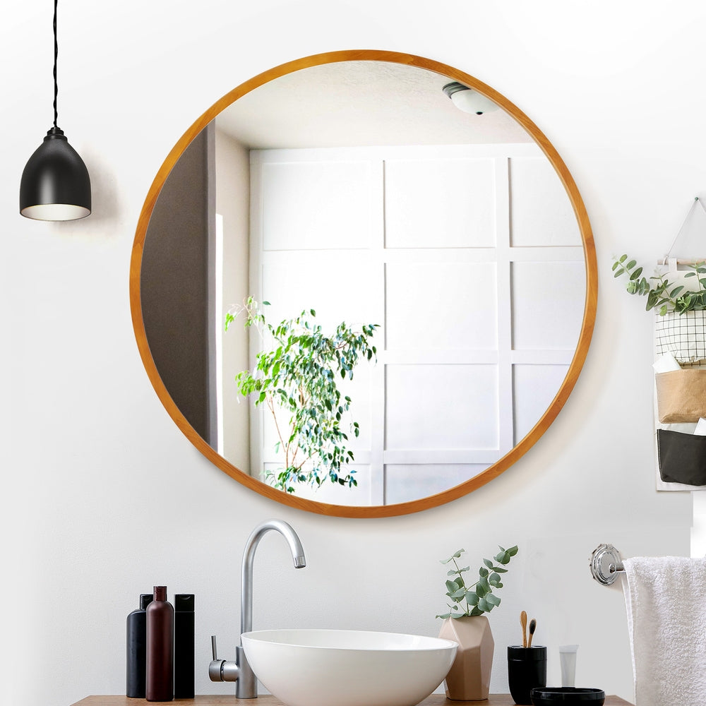 Premium Round Wooden Frame Wall Mirror 80cm - Embellir