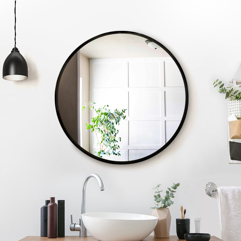 Embellir 50cm Round Wall Mirror Black Framed