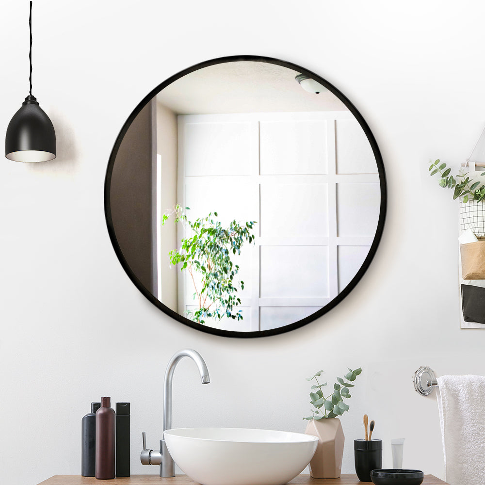 Embellir 60cm Round Wall Mirror Black Framed Bathroom Decor