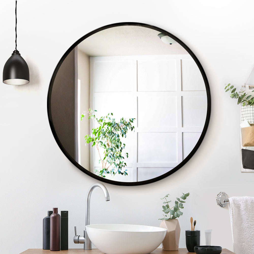 Embellir 80cm Round Wall Mirror Black Framed Bathroom Decor