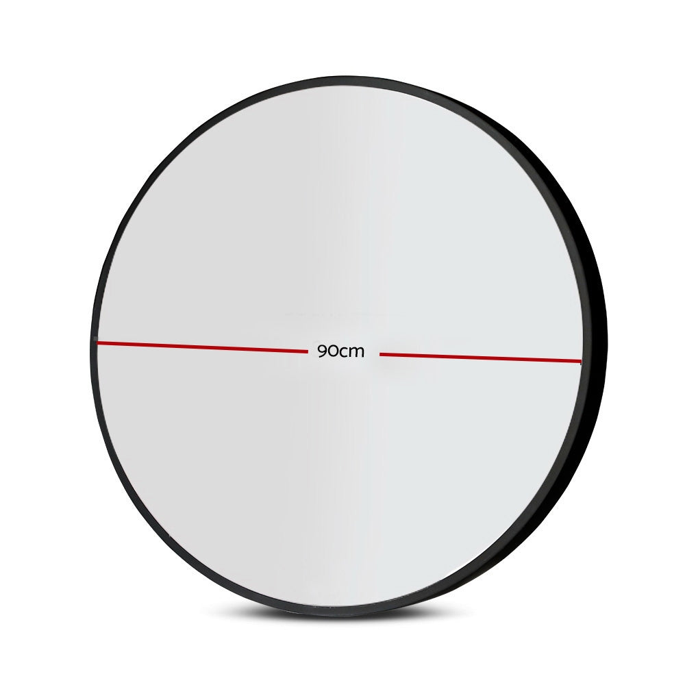 Embellir 90cm Round Wall Mirror Black Framed Bathroom Decor