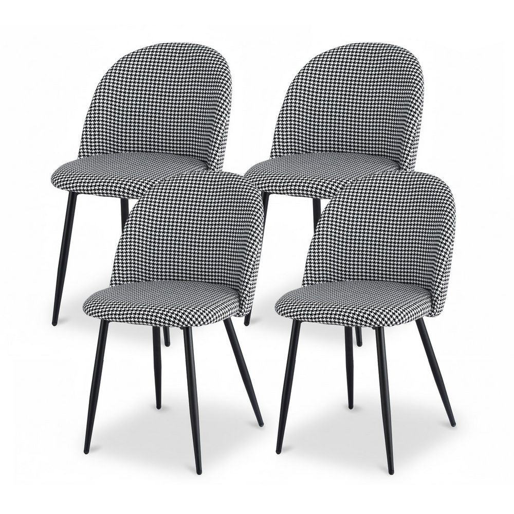 Artiss Dining Chairs Set of 4 Linen Solid Curved Houndstooth