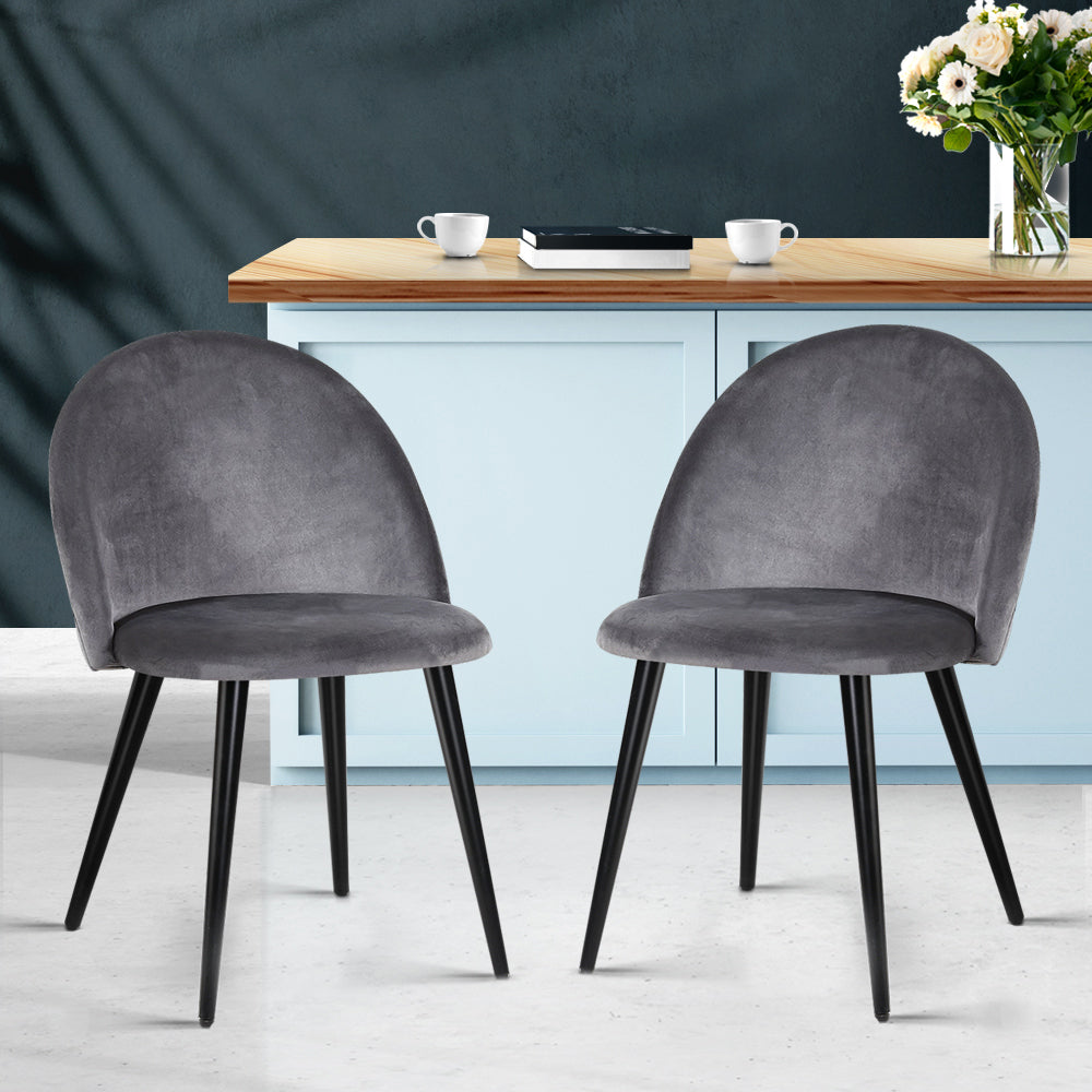 Brody Dining Chairs Set of 2 Velvet Curved Dark Grey