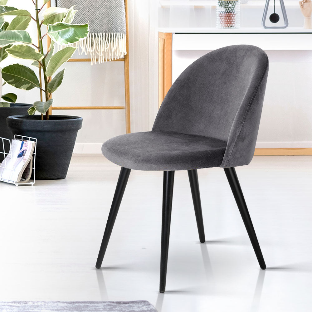 Brody Dining Chairs Set of 2 Velvet Curved Dark Grey