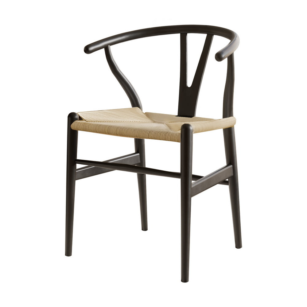 Wishbone Dining Chair Rubberwood Rattan Black