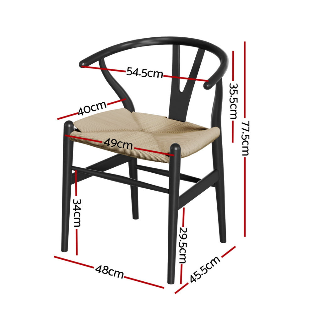Wishbone Dining Chair Rubberwood Rattan Black