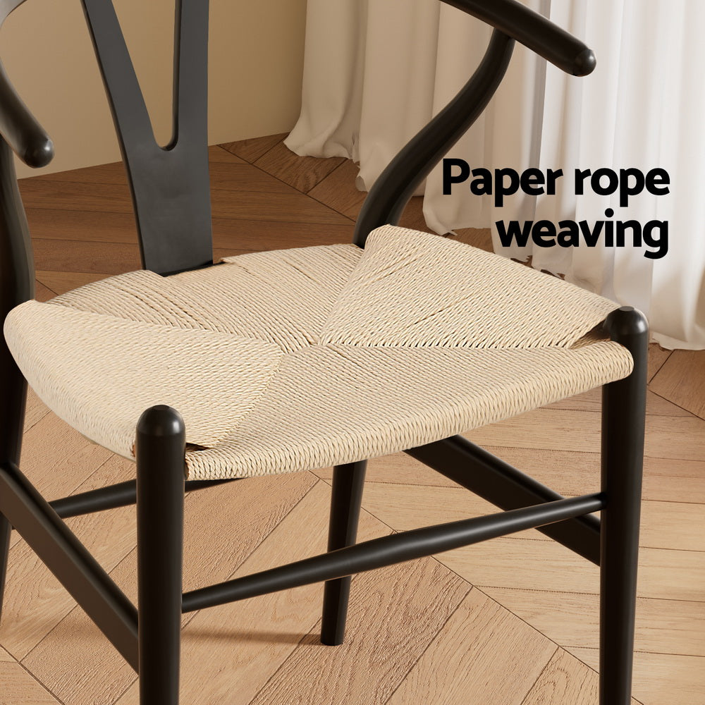 Wishbone Dining Chair Rubberwood Rattan Black