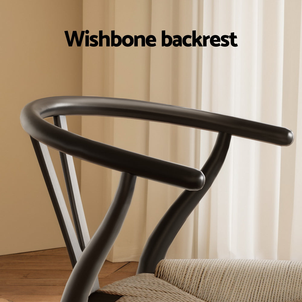 Wishbone Dining Chairs Set of 2 Black Rattan Wood