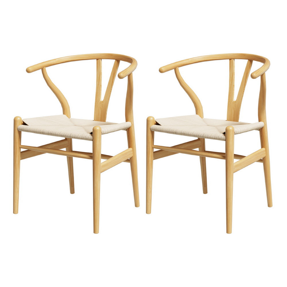 Wishbone Dining Chairs Set of 2 Wooden Rattan Seat Natural