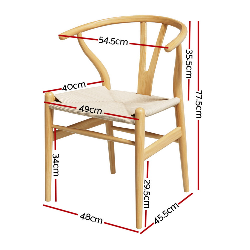 Wishbone Dining Chairs Set of 2 Wooden Rattan Seat Natural