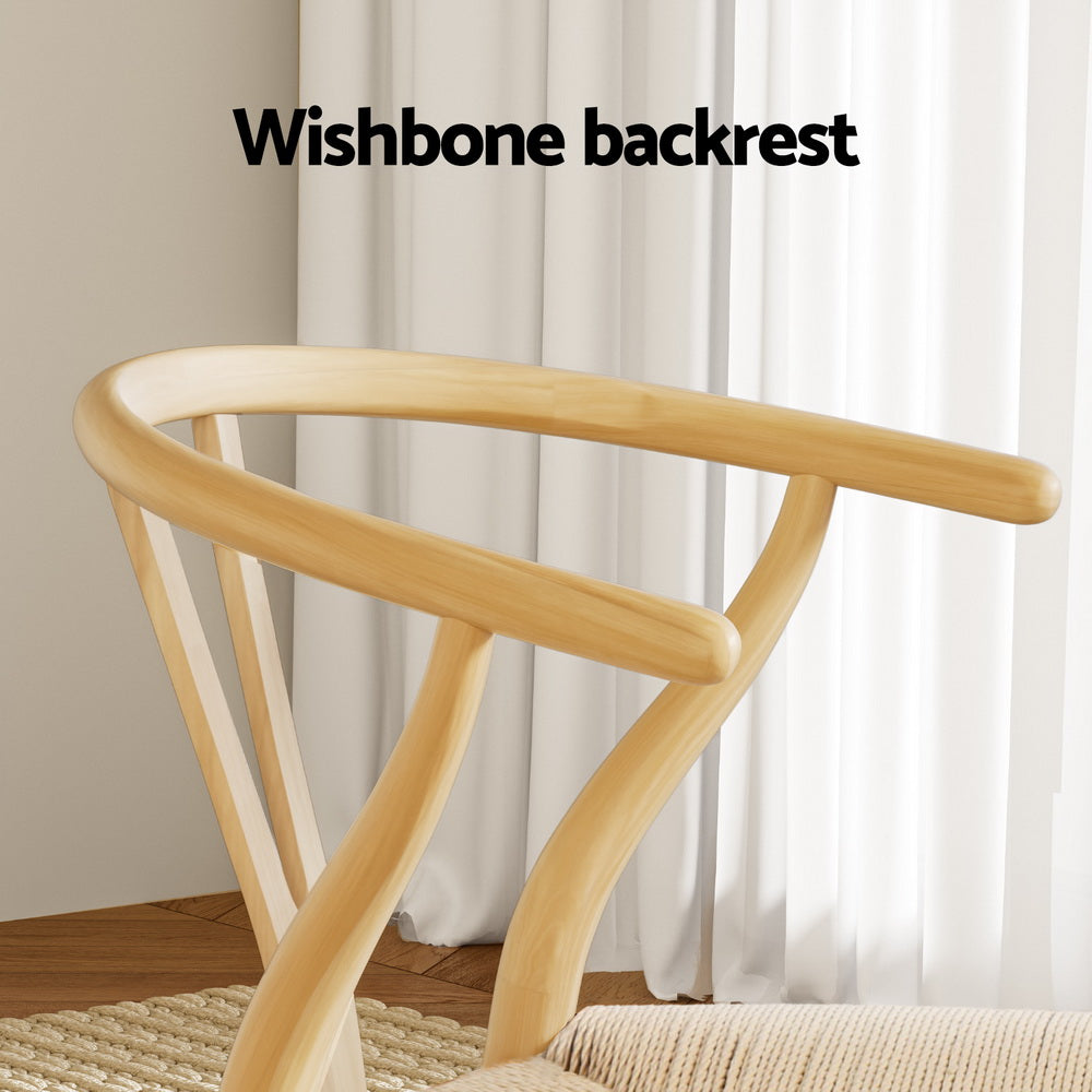 Wishbone Dining Chairs Set of 2 Wooden Rattan Seat Natural