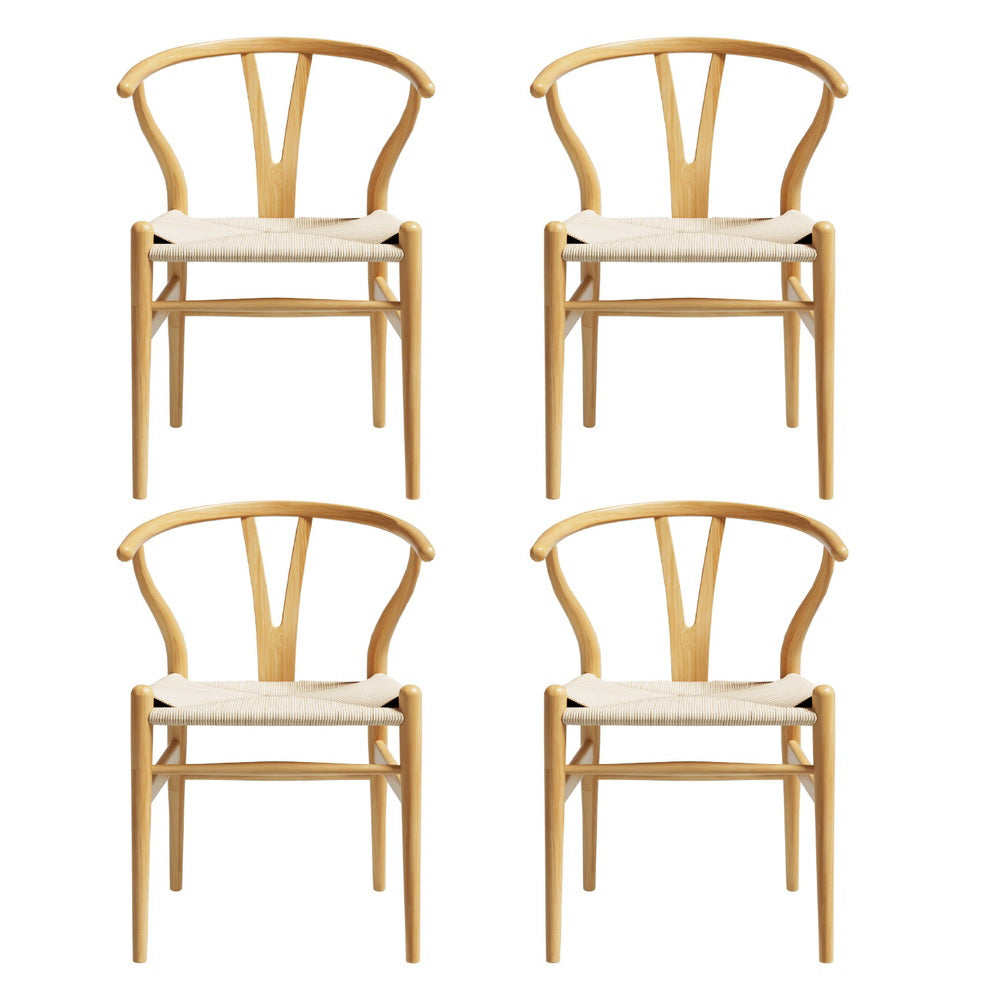 Wishbone Dining Chairs Set of 4 Natural Rattan Seat