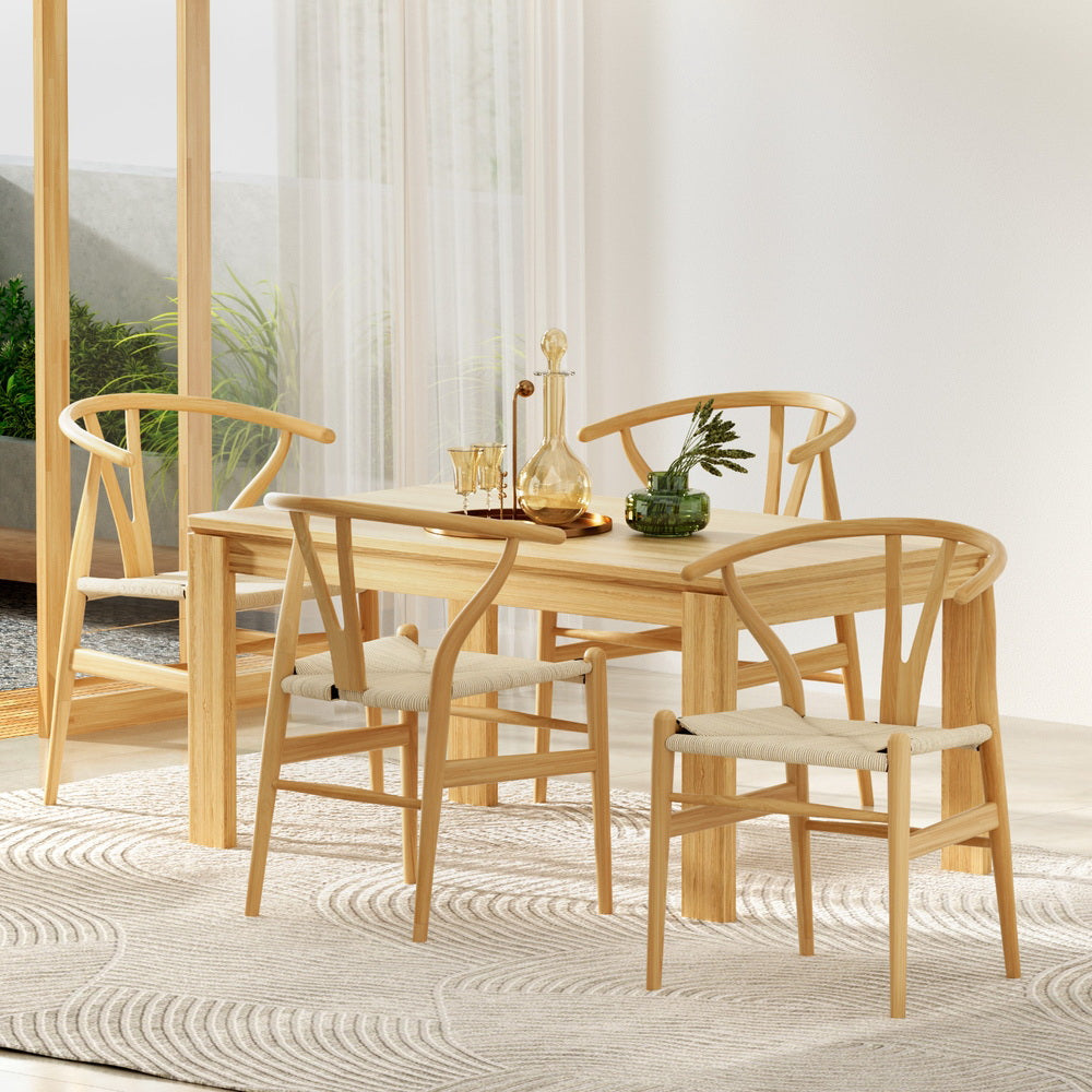 Wishbone Dining Chairs Set of 4 Natural Rattan Seat