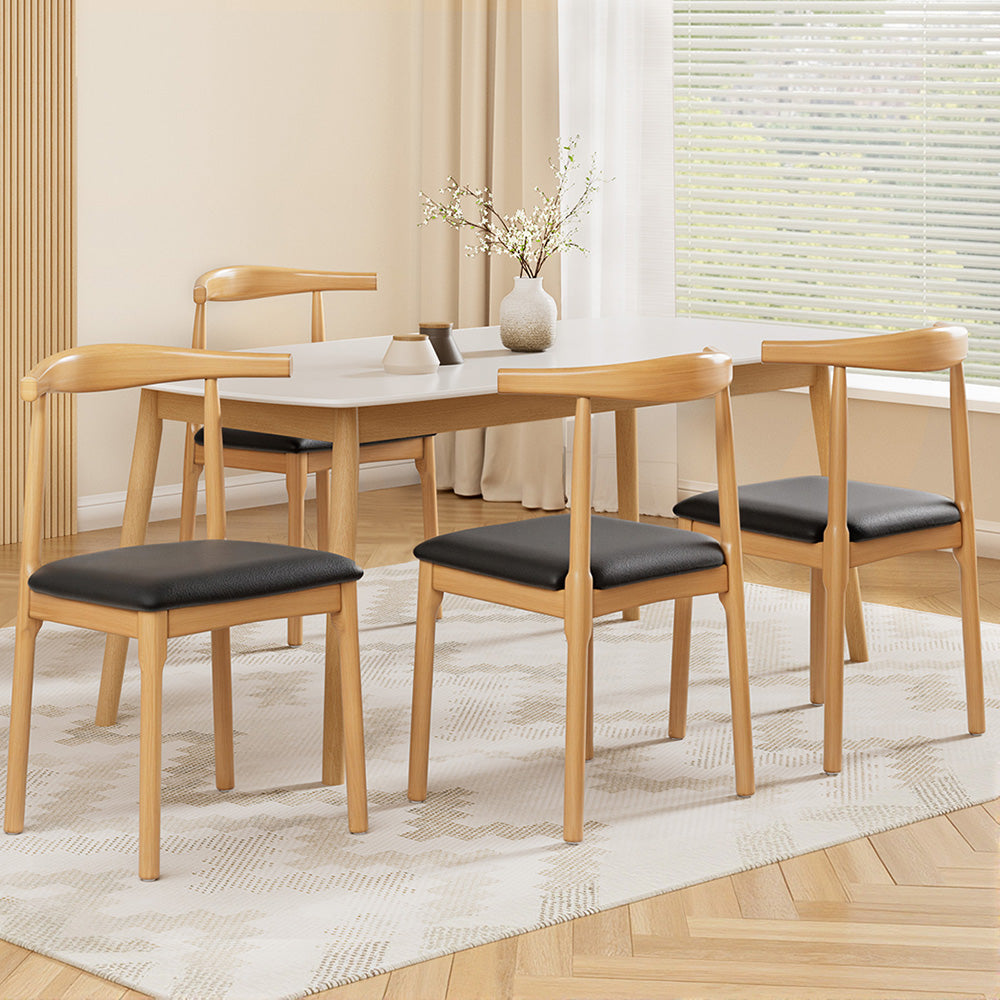 Bert Dining Chairs Set of 4 Rubberwood Leather Seat Black