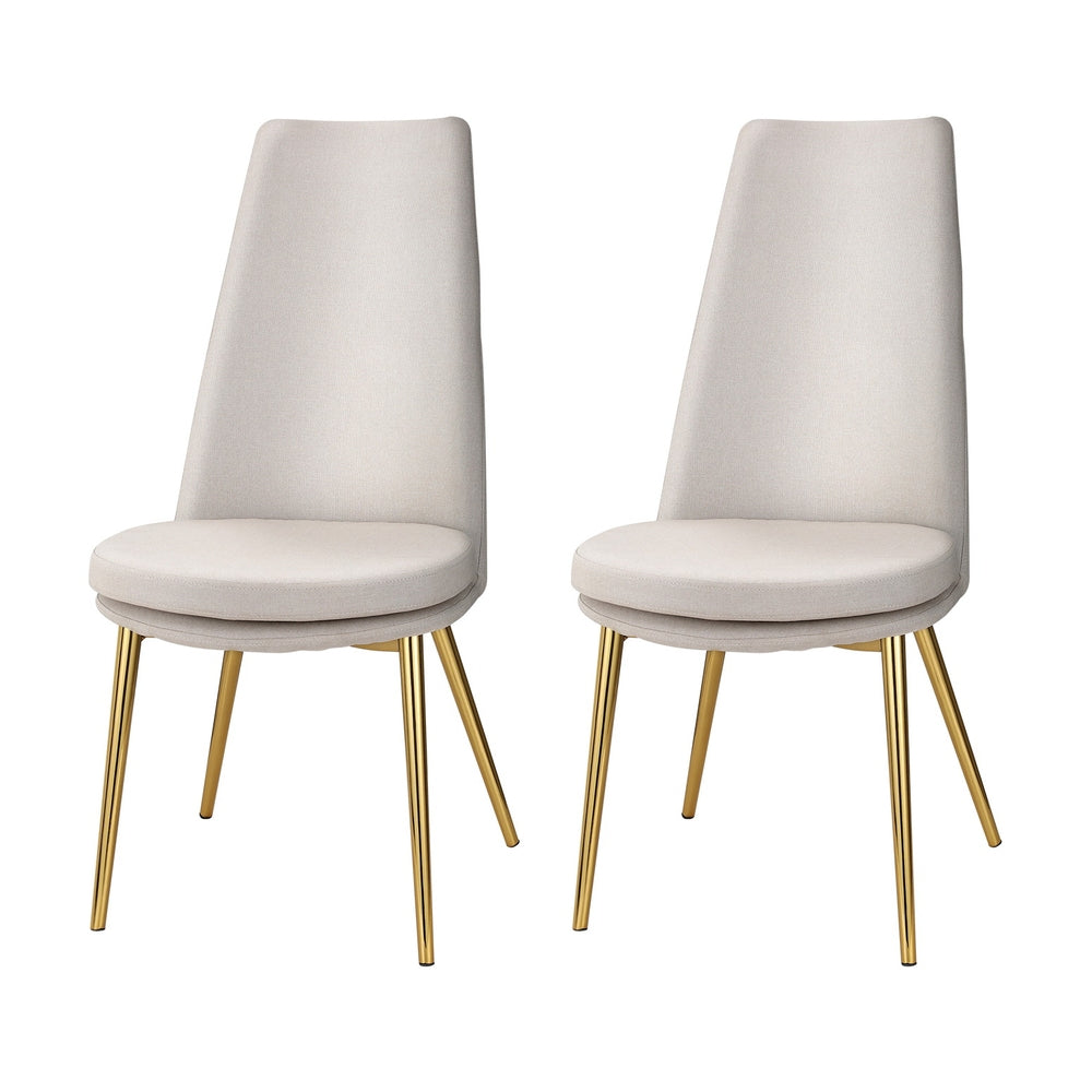 Sunnie Dining Chairs Set of 2 Linen Fabric High Back Beige