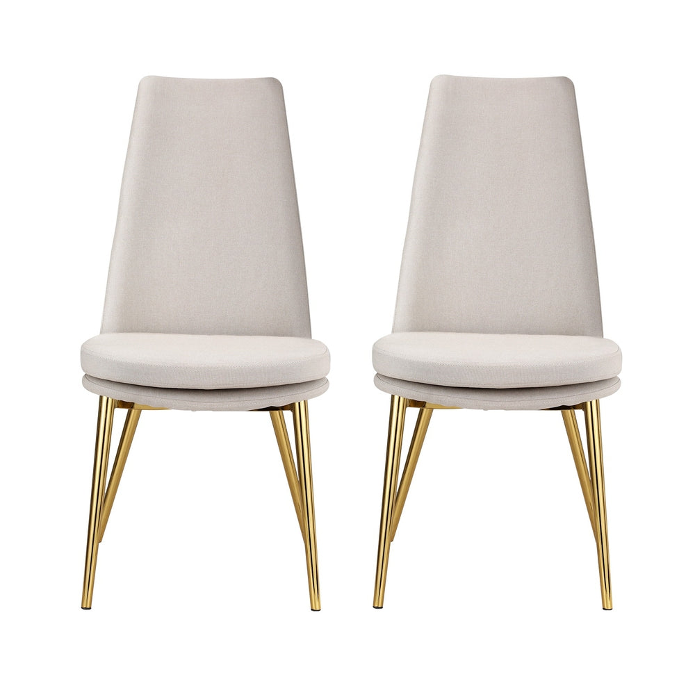Sunnie Dining Chairs Set of 2 Linen Fabric High Back Beige