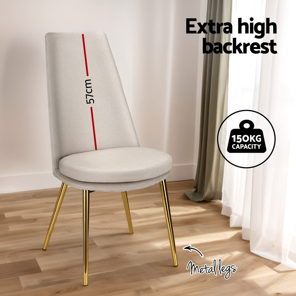 Sunnie Dining Chairs Set of 2 Linen Fabric High Back Beige