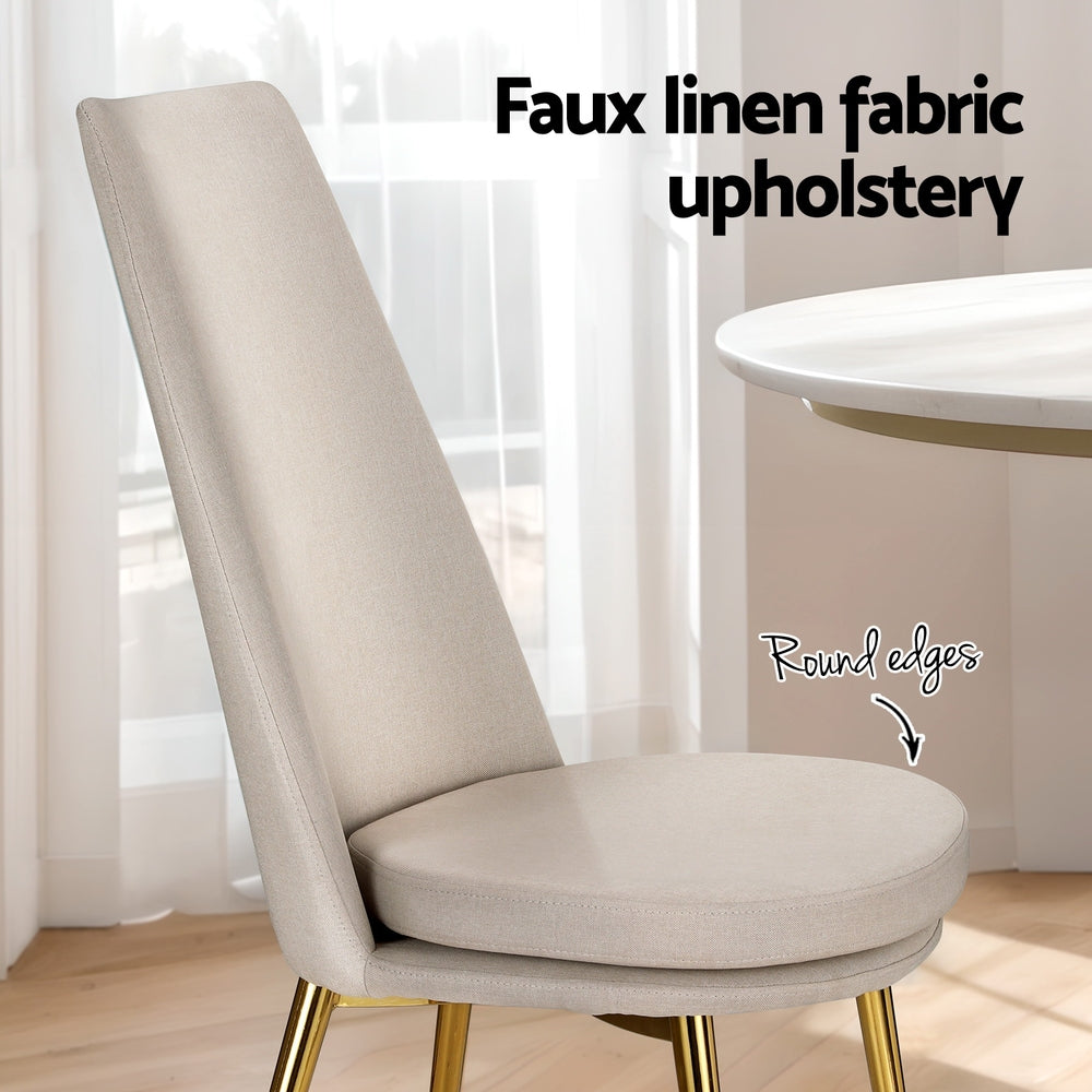 Sunnie Dining Chairs Set of 2 Linen Fabric High Back Beige