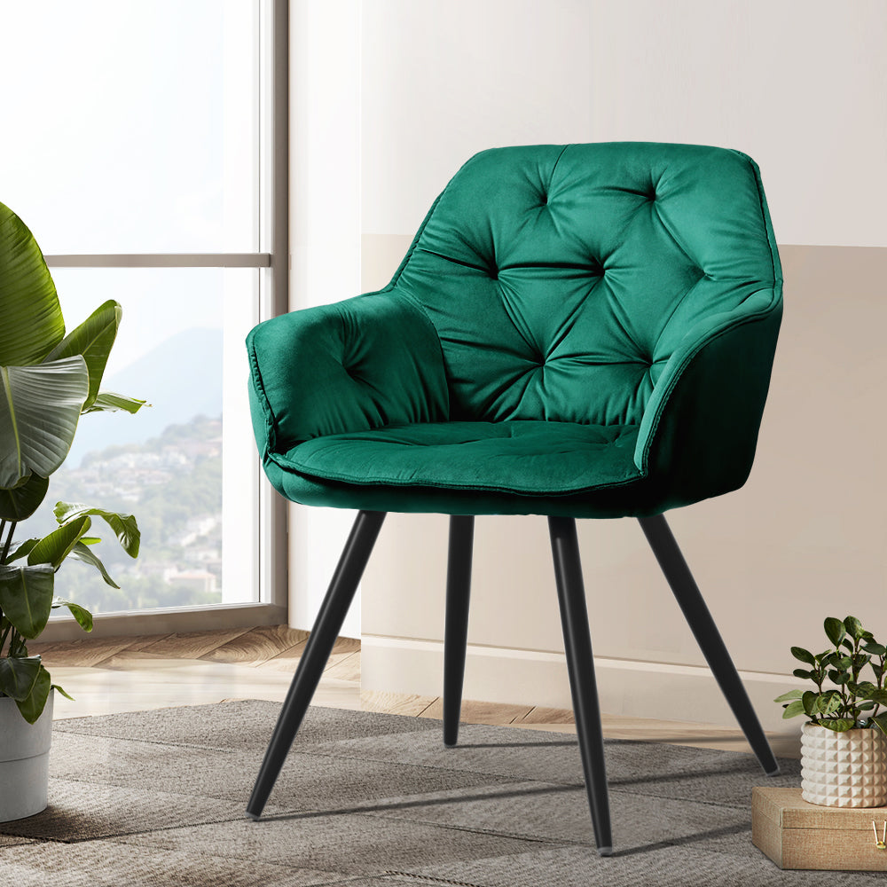 Valisa Set of 2 Velvet Dining Armchairs Green