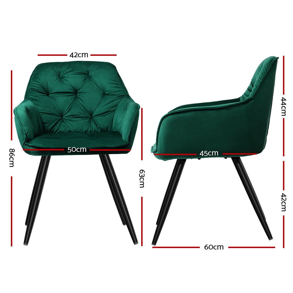 Valisa Set of 2 Velvet Dining Armchairs Green