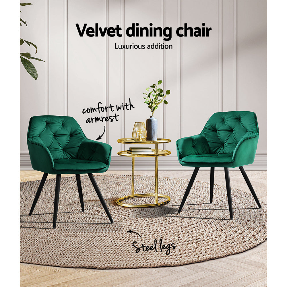 Valisa Set of 2 Velvet Dining Armchairs Green