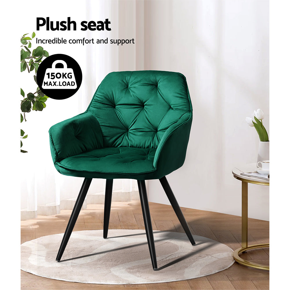 Valisa Set of 2 Velvet Dining Armchairs Green