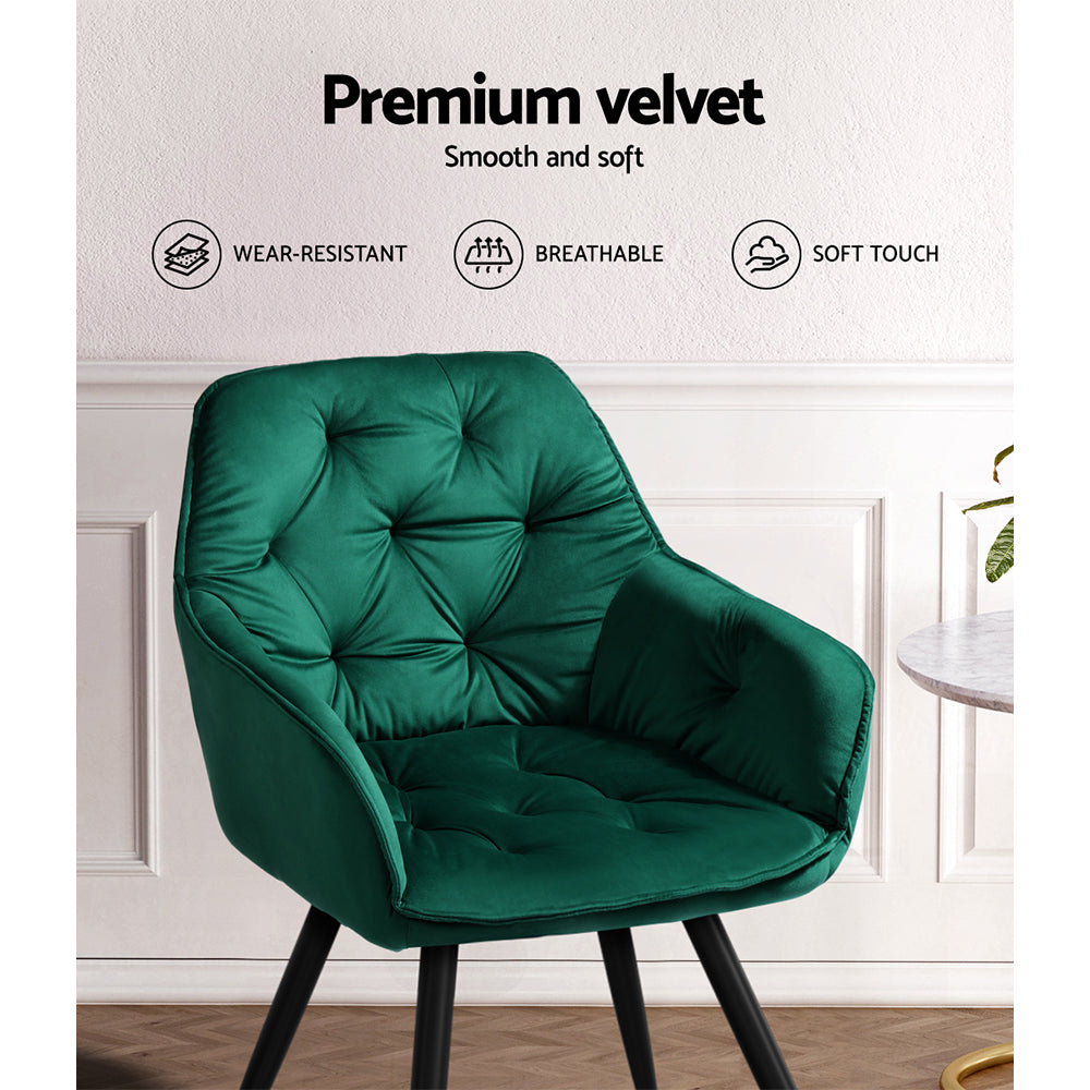 Valisa Set of 2 Velvet Dining Armchairs Green