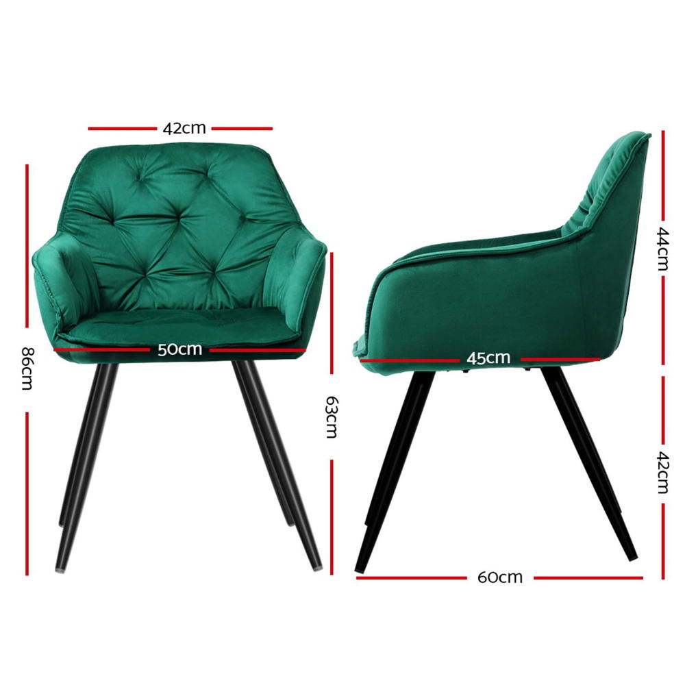 Valisa Set of 4 Velvet Dining Armchairs Green