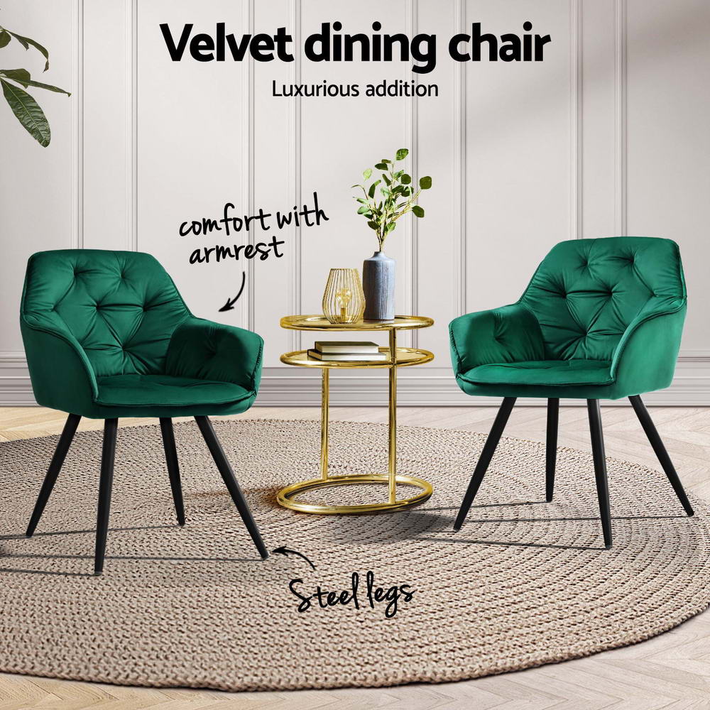Valisa Set of 4 Velvet Dining Armchairs Green