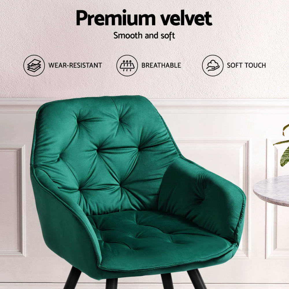 Valisa Set of 4 Velvet Dining Armchairs Green
