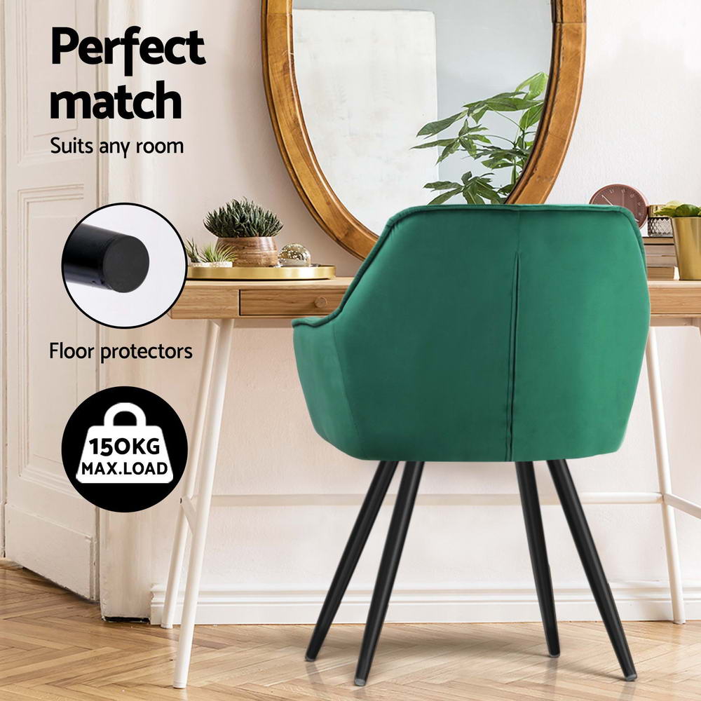 Valisa Set of 4 Velvet Dining Armchairs Green